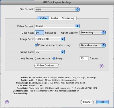 PcP Encodings - MPEG-4 Low Stream - Video Settings